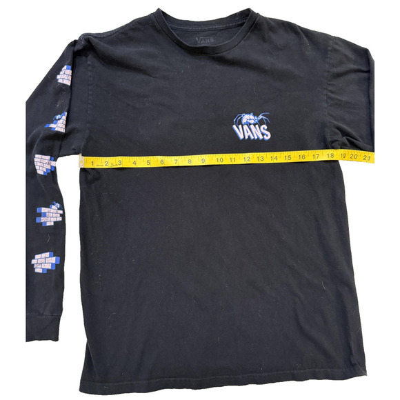 Vans Mens Long Sleeve Shirt Medium Black Off The Wall Since 1966 Back Sleeve Hit - Picture 5 of 8